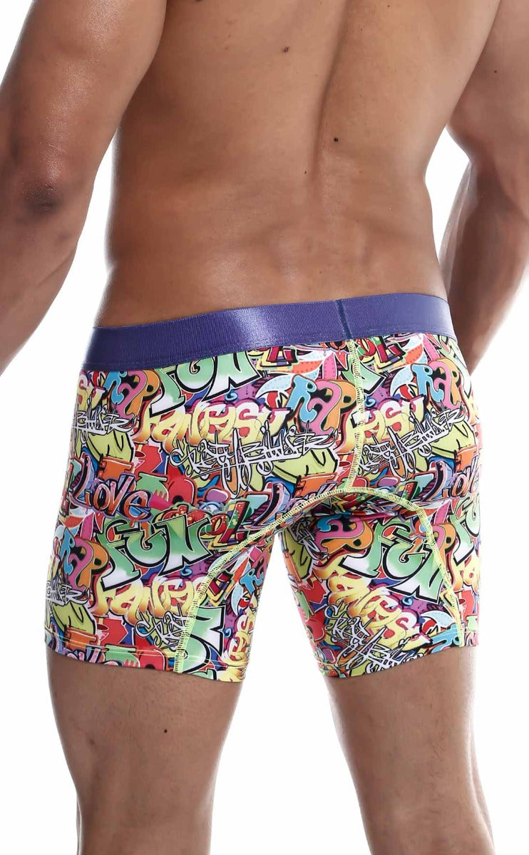 MaleBasics Hipster Boxer Briefs featuring vibrant comic patterns, made from luxurious microfiber and lycra for ultimate comfort.