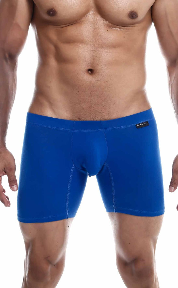 MaleBasics Silver + Boxer Brief in black, gray, and royal colors, showcasing the soft fabric and comfortable waistband.