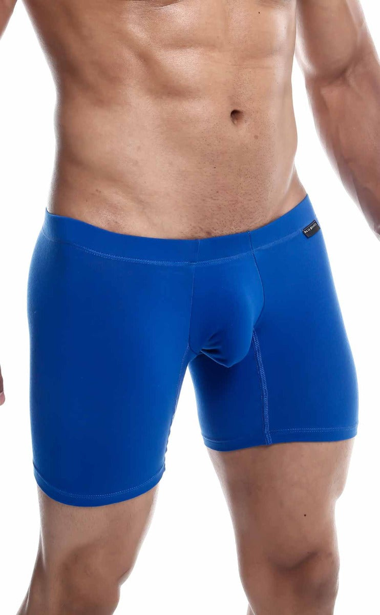 MaleBasics Silver + Boxer Brief in black, gray, and royal colors, showcasing the soft fabric and comfortable waistband.