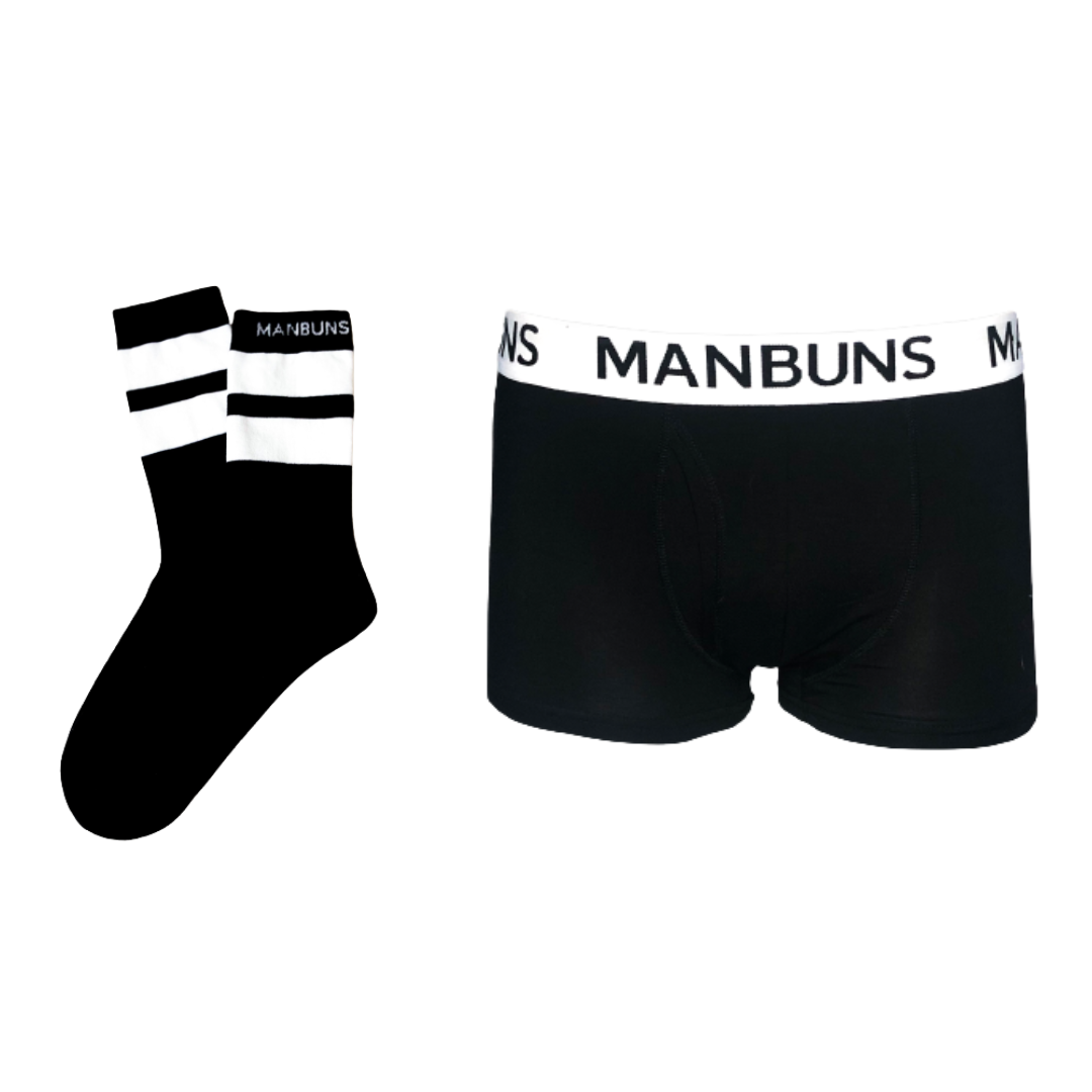 Men's Classic Black Boxer Trunk Underwear and Sock Set featuring breathable microfiber boxer briefs and comfortable unisex socks in classic black.
