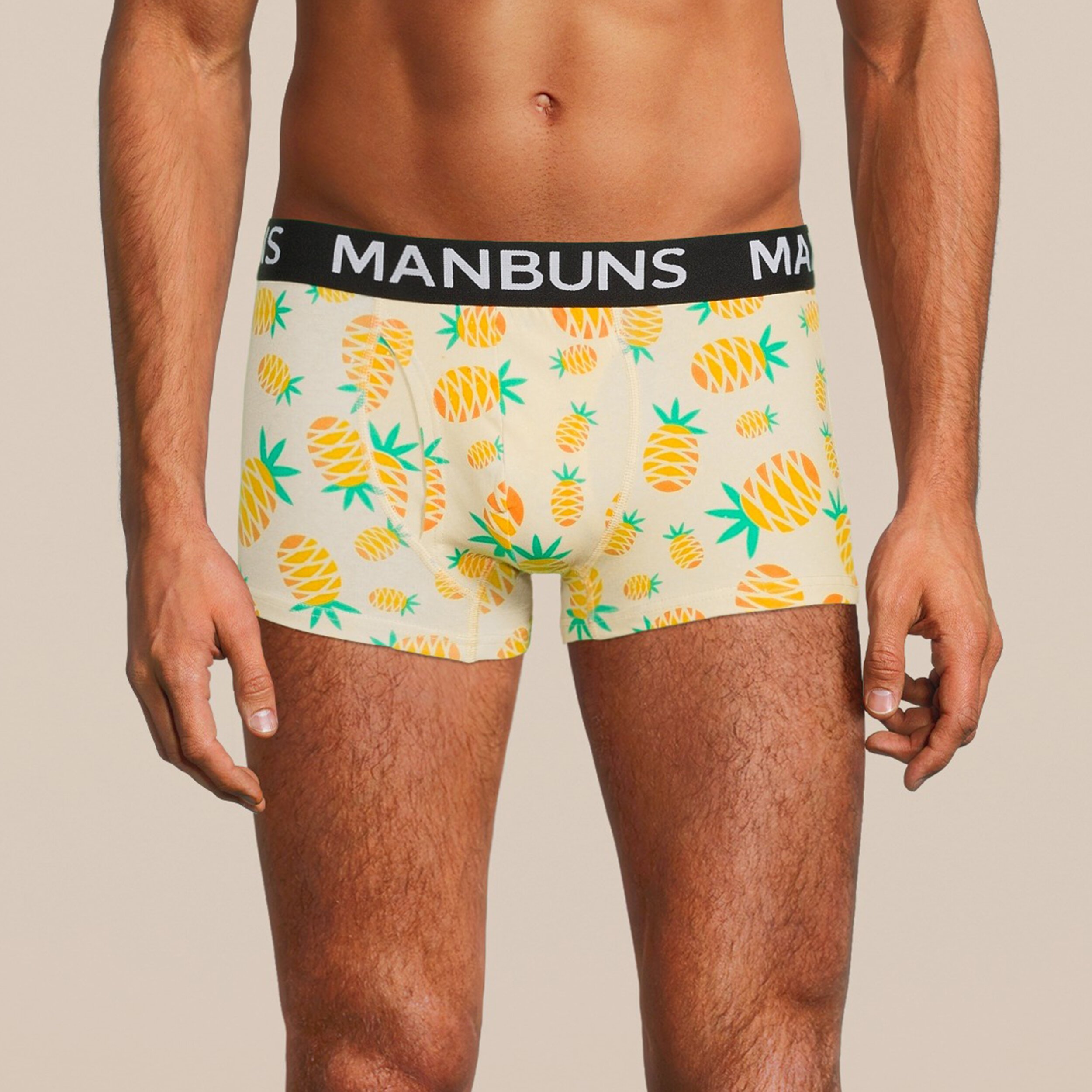 Men's Pineapple Boxer Trunk Underwear featuring a vibrant pineapple print, made from a soft cotton blend for comfort and style.