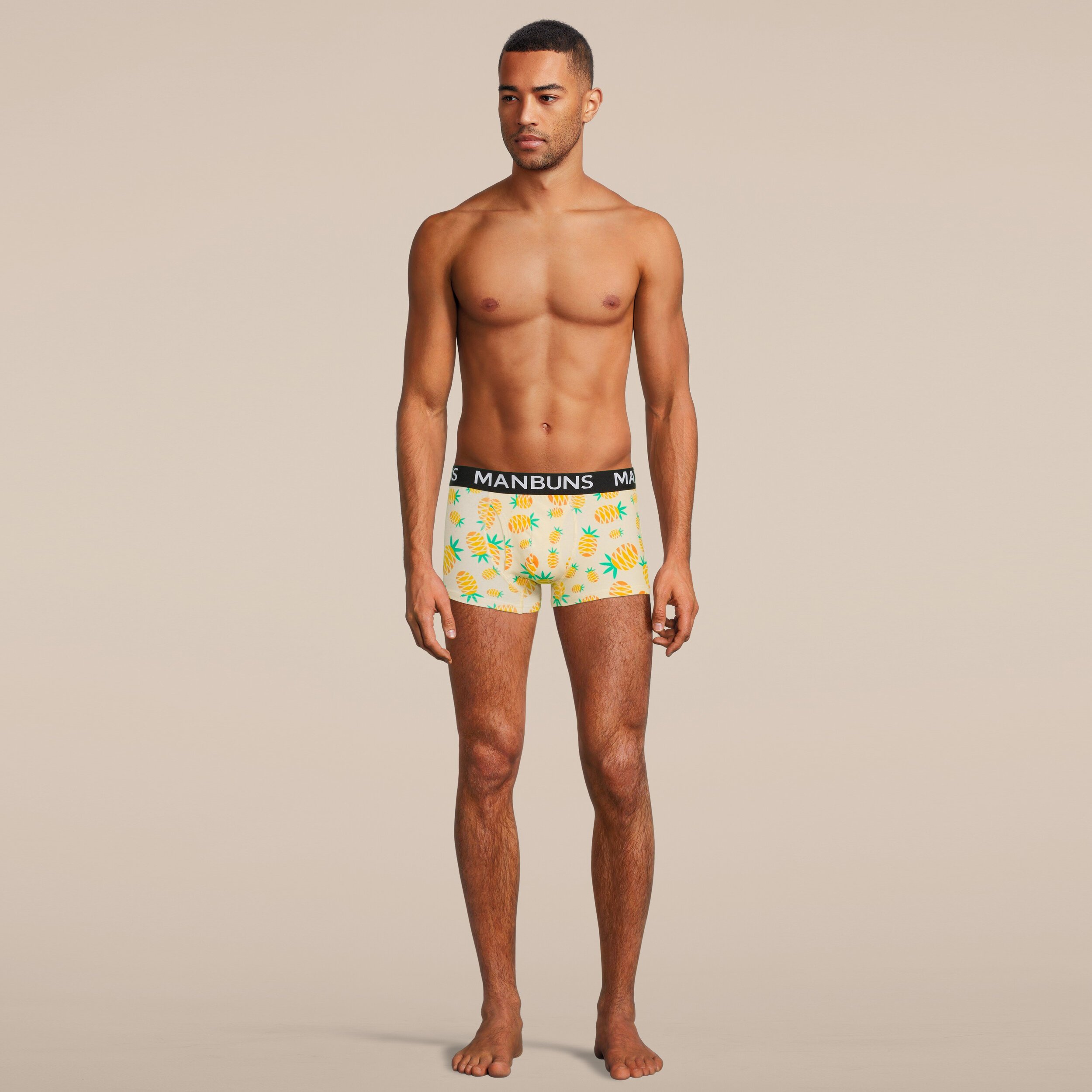 Men's Pineapple Boxer Trunk Underwear featuring a vibrant pineapple print, made from a soft cotton blend for comfort and style.
