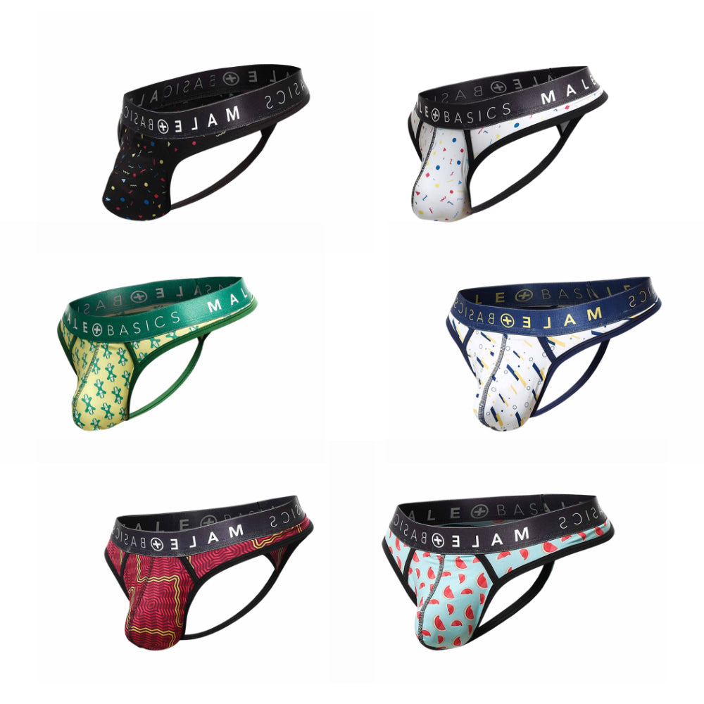 Mens Thong Sexy Pouch by Malebasics in various colors, showcasing its sleek design and comfortable fit.