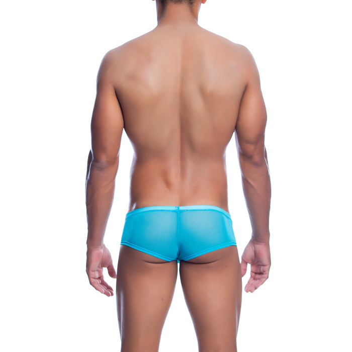 MOB Men's Sexy Sheer Hip Brief showcasing sheer mesh design, low rise cut, and contour pouch for support.