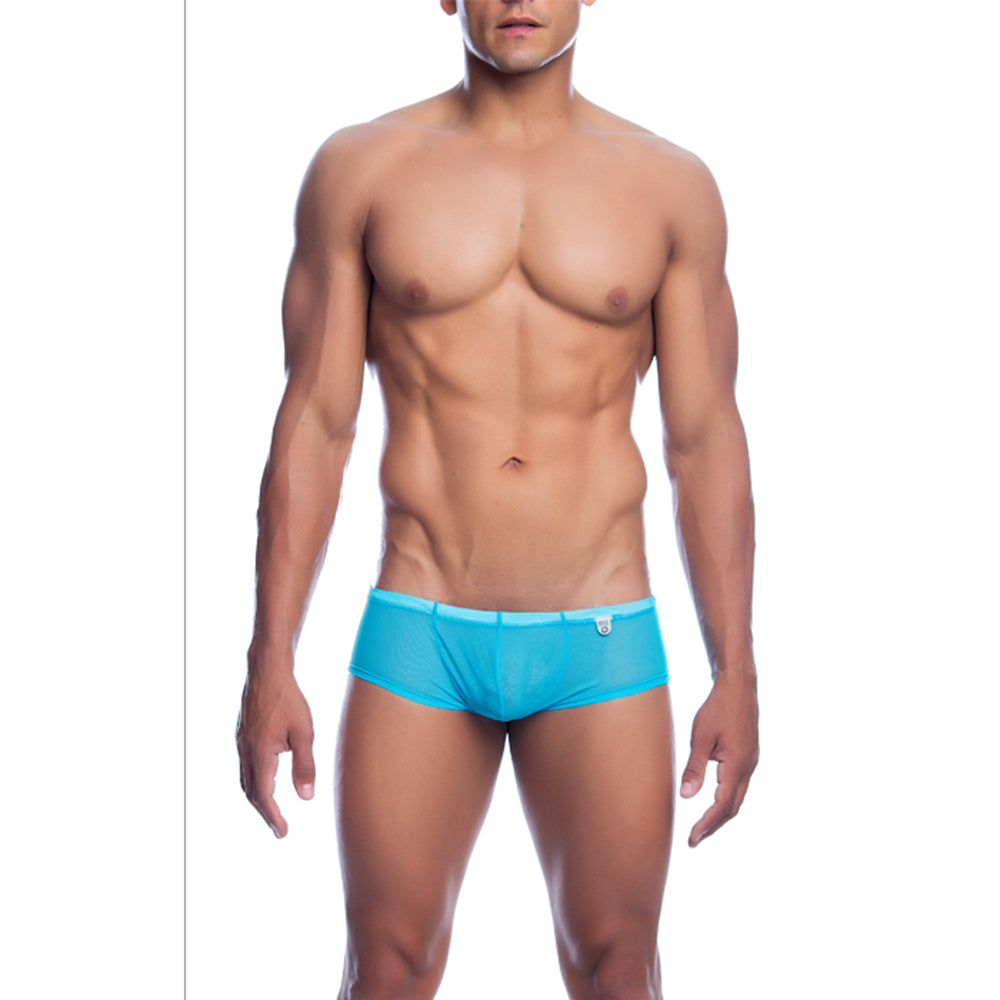 MOB Men's Sexy Sheer Hip Brief showcasing sheer mesh design, low rise cut, and contour pouch for support.
