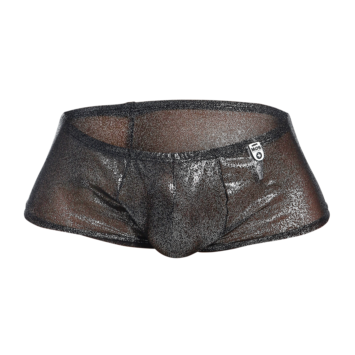 MOB Men's Sexy Sheer Hip Brief showcasing sheer mesh design, low rise cut, and contour pouch for support.