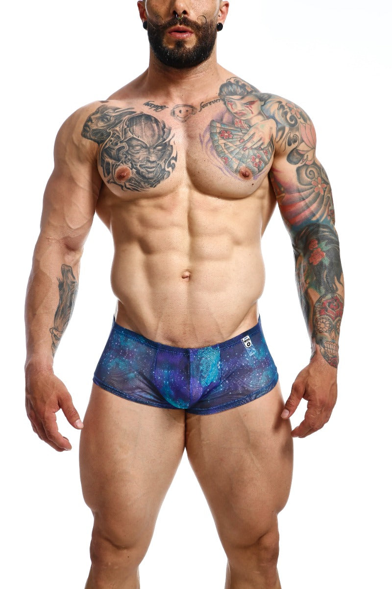 MOB Men's Sexy Sheer Hip Brief showcasing sheer mesh design, low rise cut, and contour pouch for support.