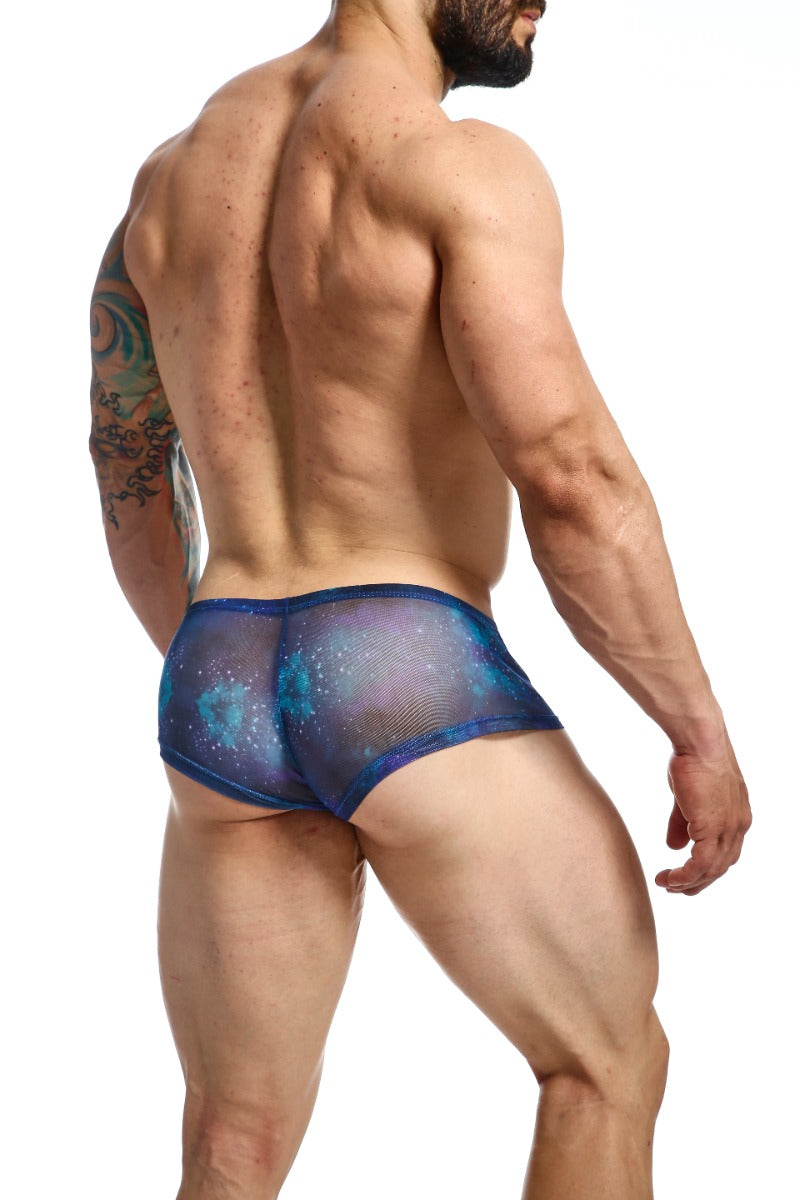 MOB Men's Sexy Sheer Hip Brief showcasing sheer mesh design, low rise cut, and contour pouch for support.