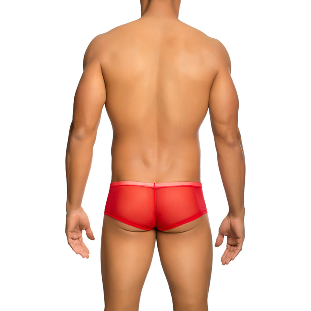 MOB Men's Sexy Sheer Hip Brief showcasing sheer mesh design, low rise cut, and contour pouch for support.