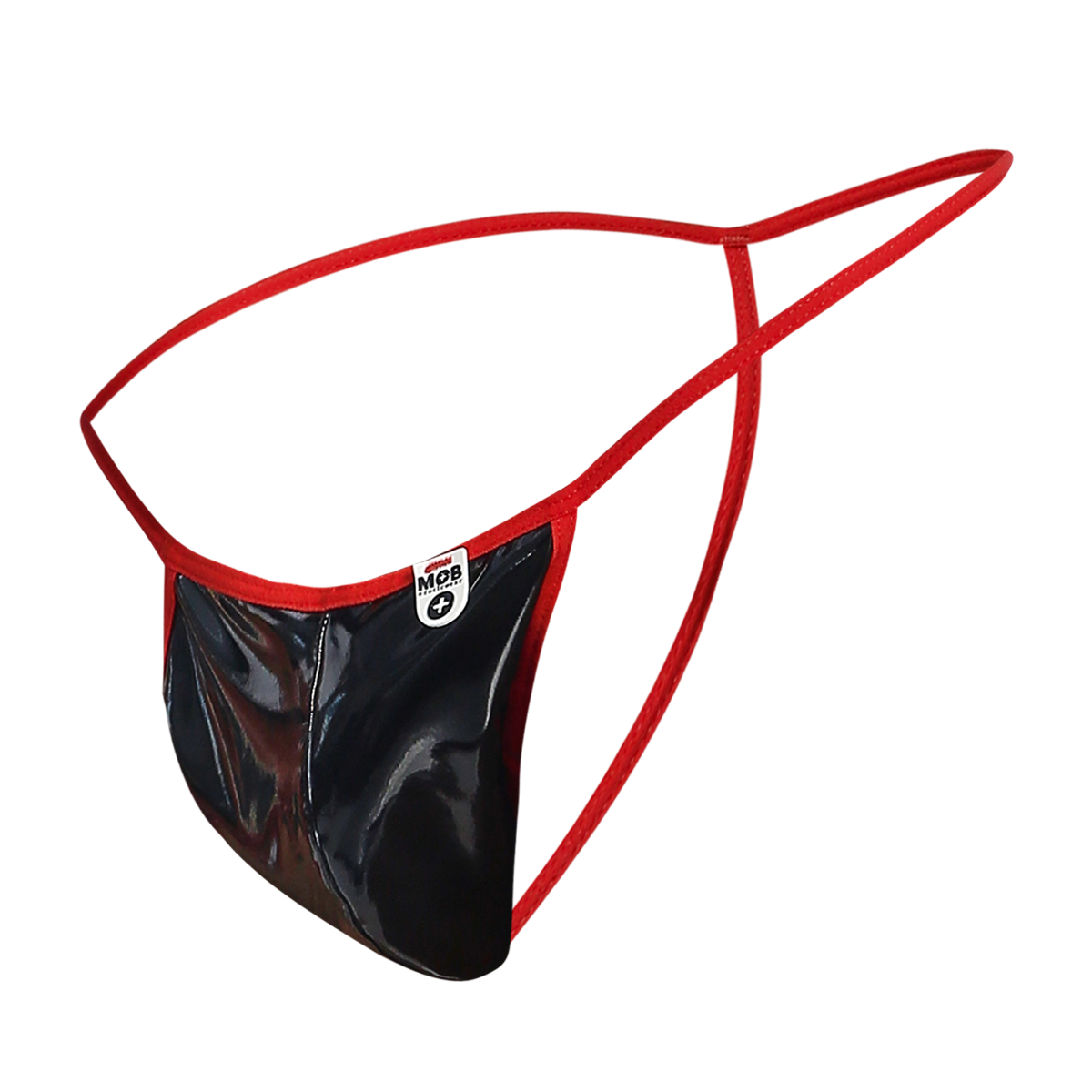 MOB Men's Sheer T Back Thong in sheer black, showcasing minimal coverage and soft tulle netting design.