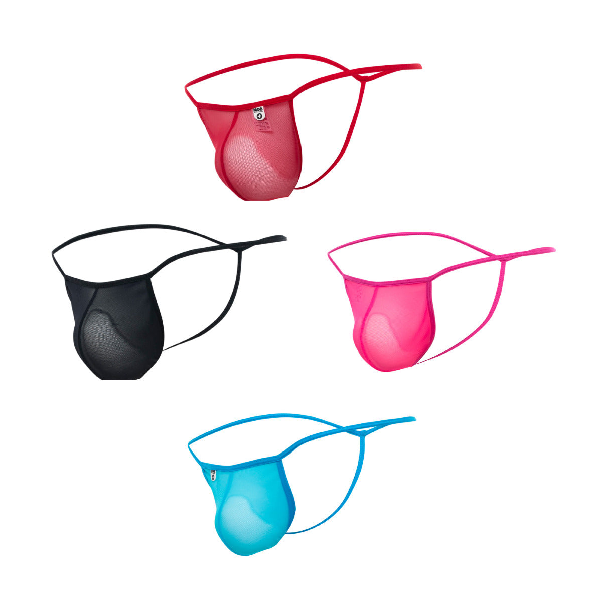 MOB Men's Sheer T Back Thong in sheer black, showcasing minimal coverage and soft tulle netting design.