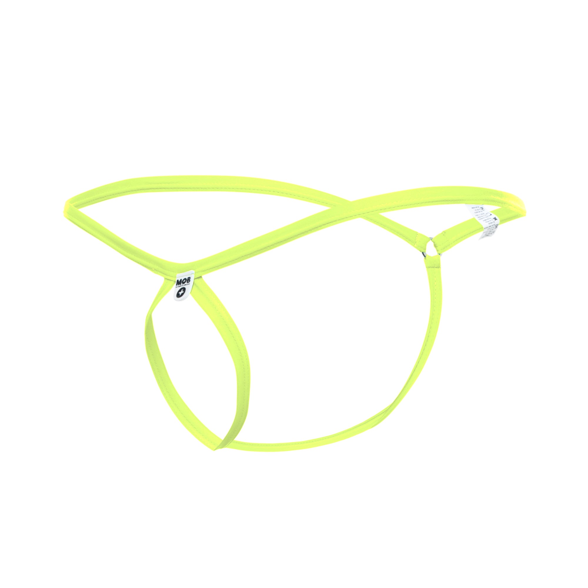 MOB Men's Tear Drop String Thong in vibrant colors, showcasing its unique tear drop design and soft nylon material.