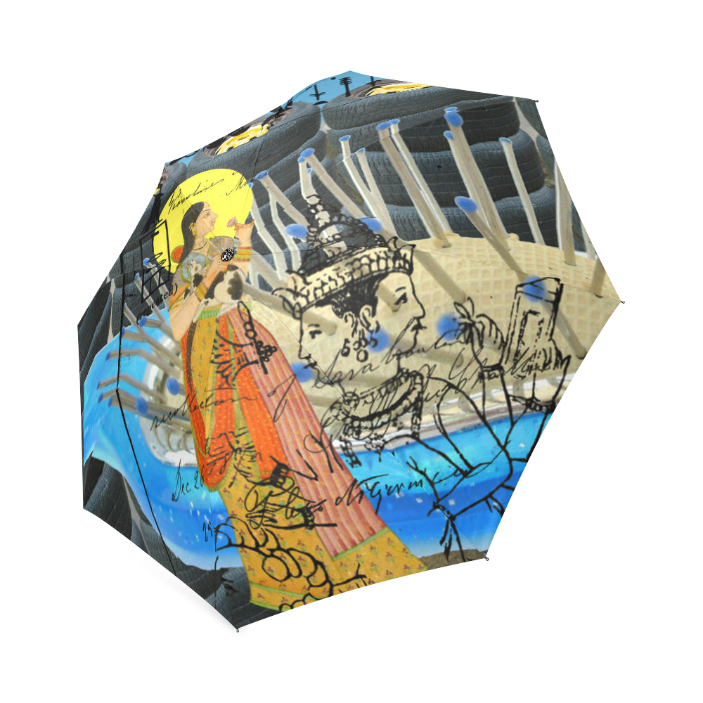 A colorful 1, 2, 3 V Foldable Umbrella showcasing vibrant prints and a sturdy aluminum frame, perfect for rainy days.