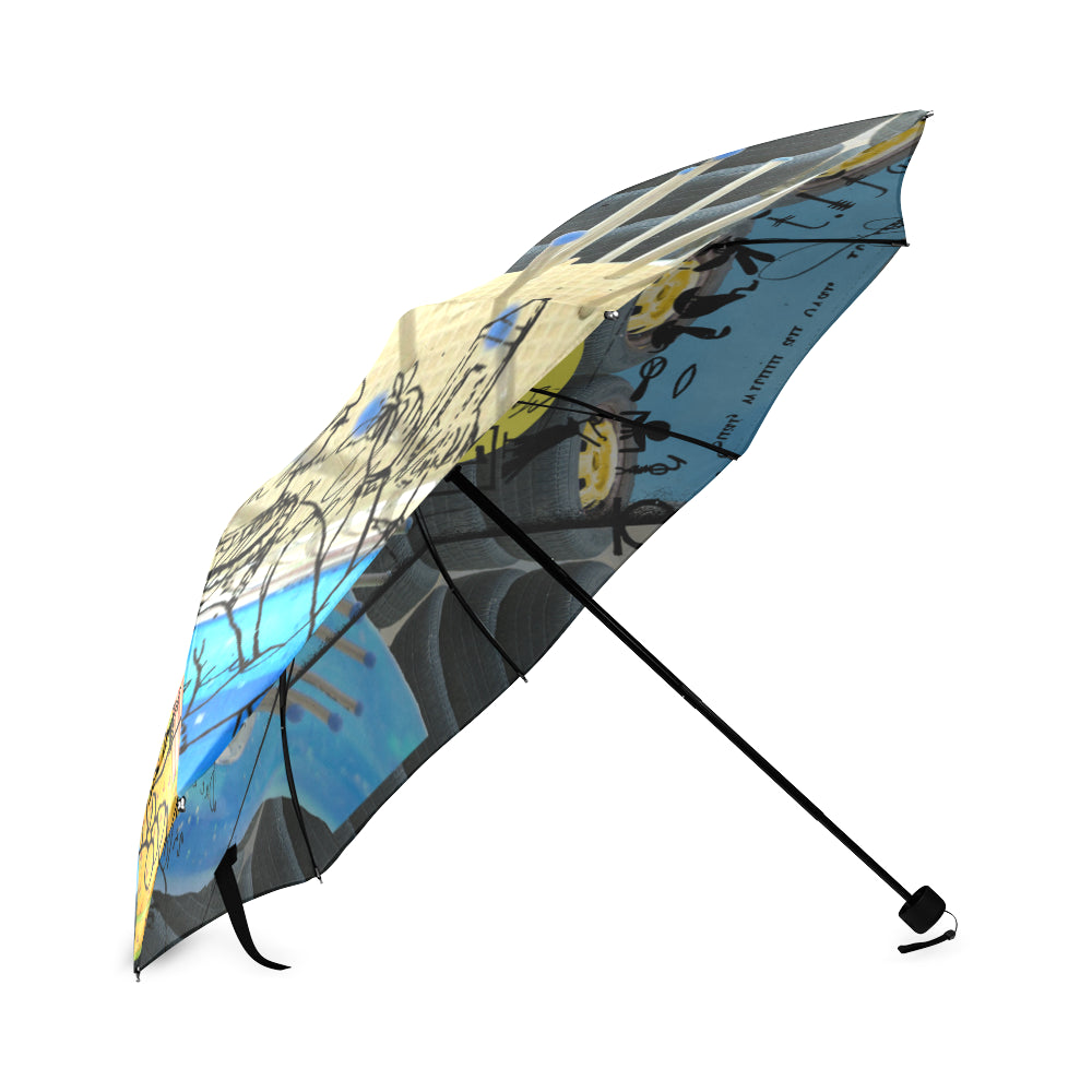 A colorful 1, 2, 3 V Foldable Umbrella showcasing vibrant prints and a sturdy aluminum frame, perfect for rainy days.