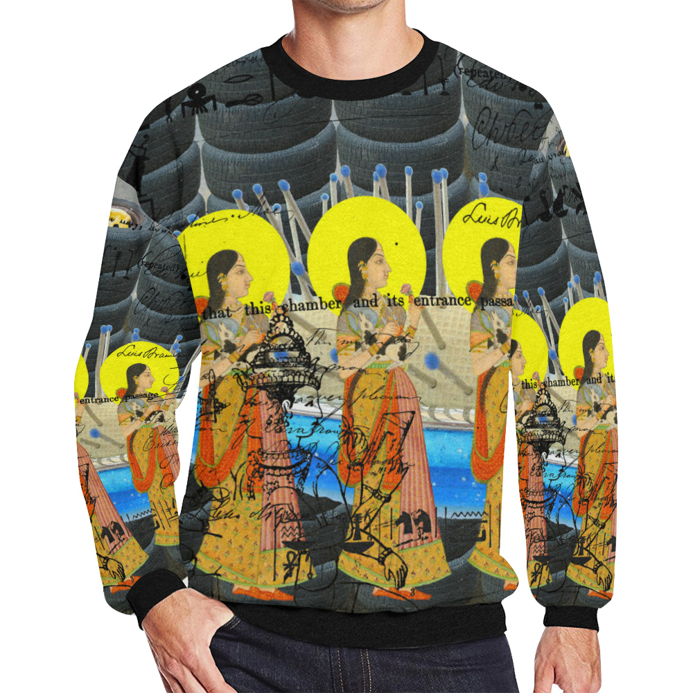 1, 2, 3 V Men's Oversized Fleece Sweatshirt featuring vibrant collage print and soft fleece interior.