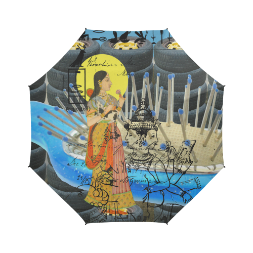 1, 2, 3 V Semi-Automatic Foldable Umbrella with stylish design and waterproof fabric, showcasing its compact size and sturdy handle.