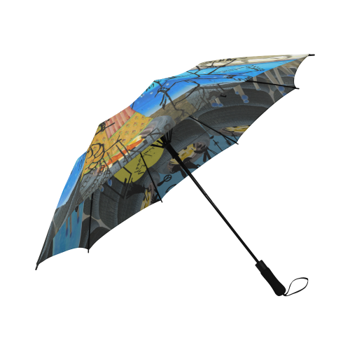 1, 2, 3 V Semi-Automatic Foldable Umbrella with stylish design and waterproof fabric, showcasing its compact size and sturdy handle.