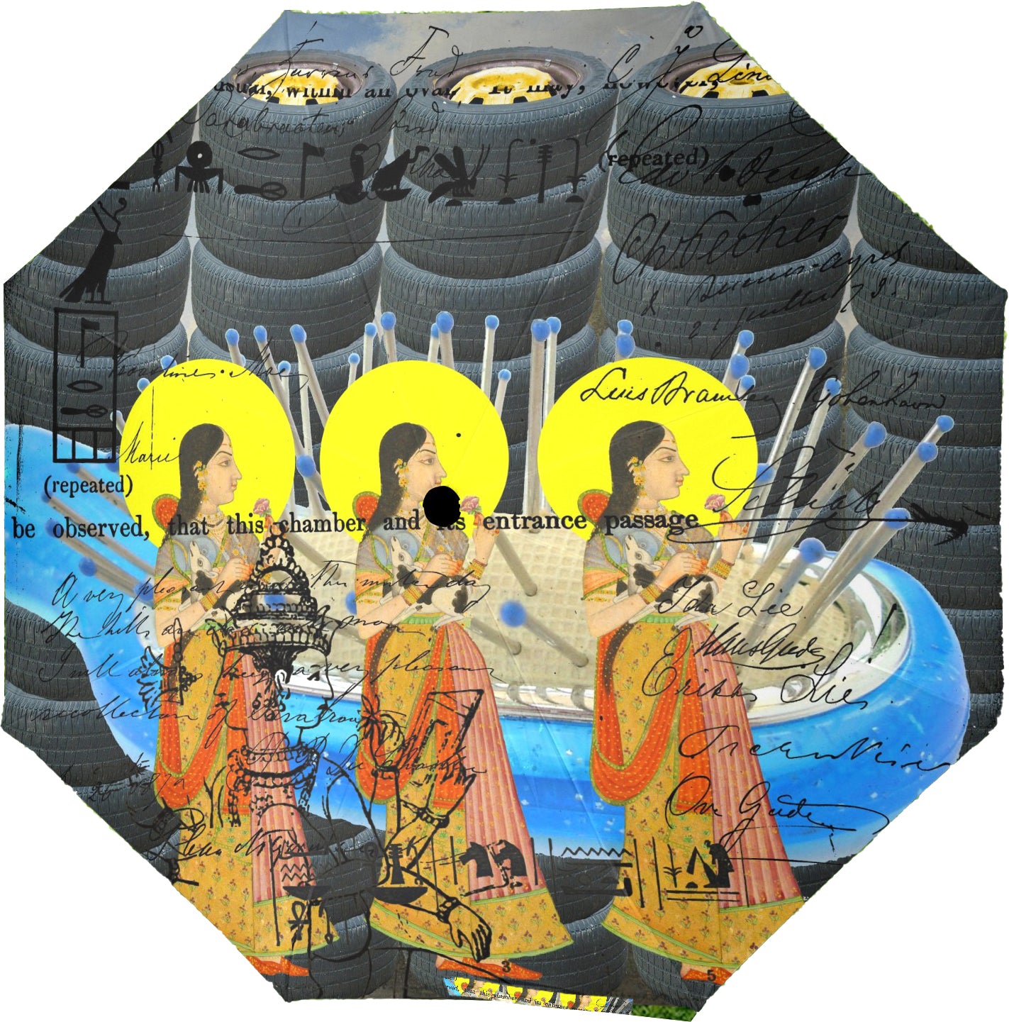 1, 2, 3 V Semi-Automatic Foldable Umbrella featuring vibrant designs and a comfortable foam handle, showcasing its durable construction.