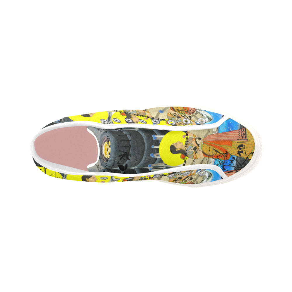 1, 2, 3 V Women's All Over Print Canvas Sneakers showcasing vibrant patterns and a stylish design.