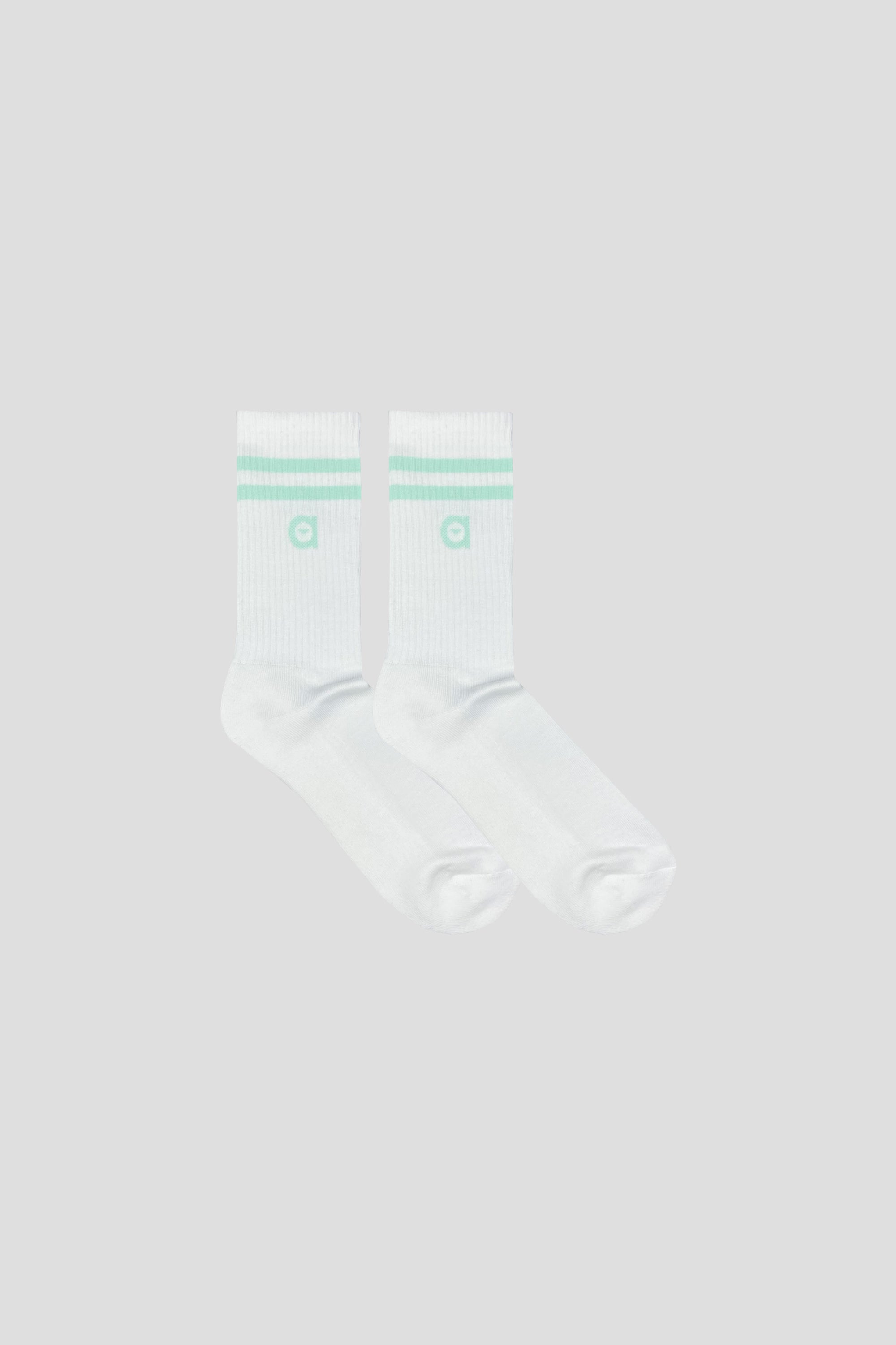 A pair of mint striped socks displayed together, showcasing their soft texture and stylish design.