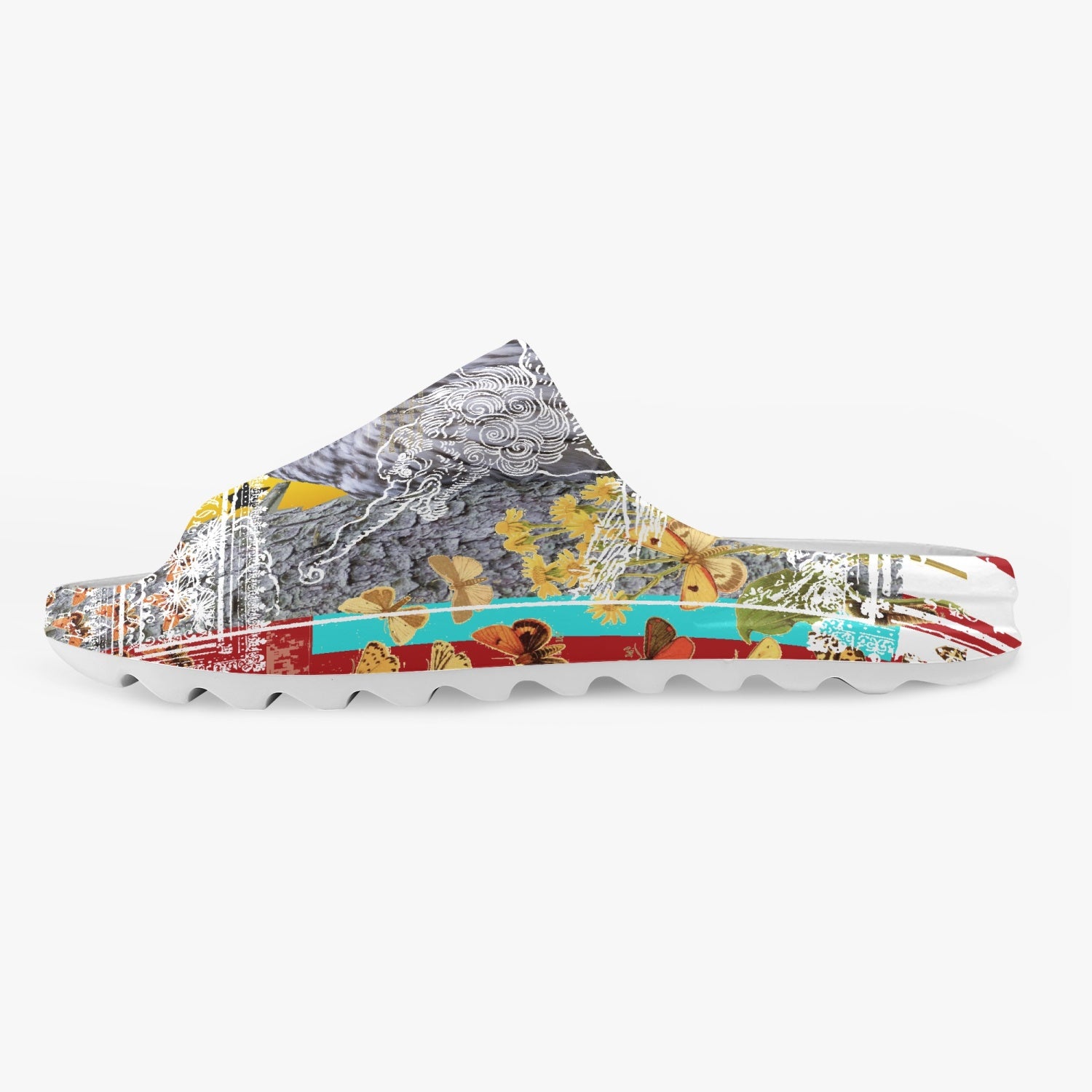 A pair of stylish 729 AOP Slippers made from durable EVA material, featuring a unisex design and anti-skid sole for enhanced grip.