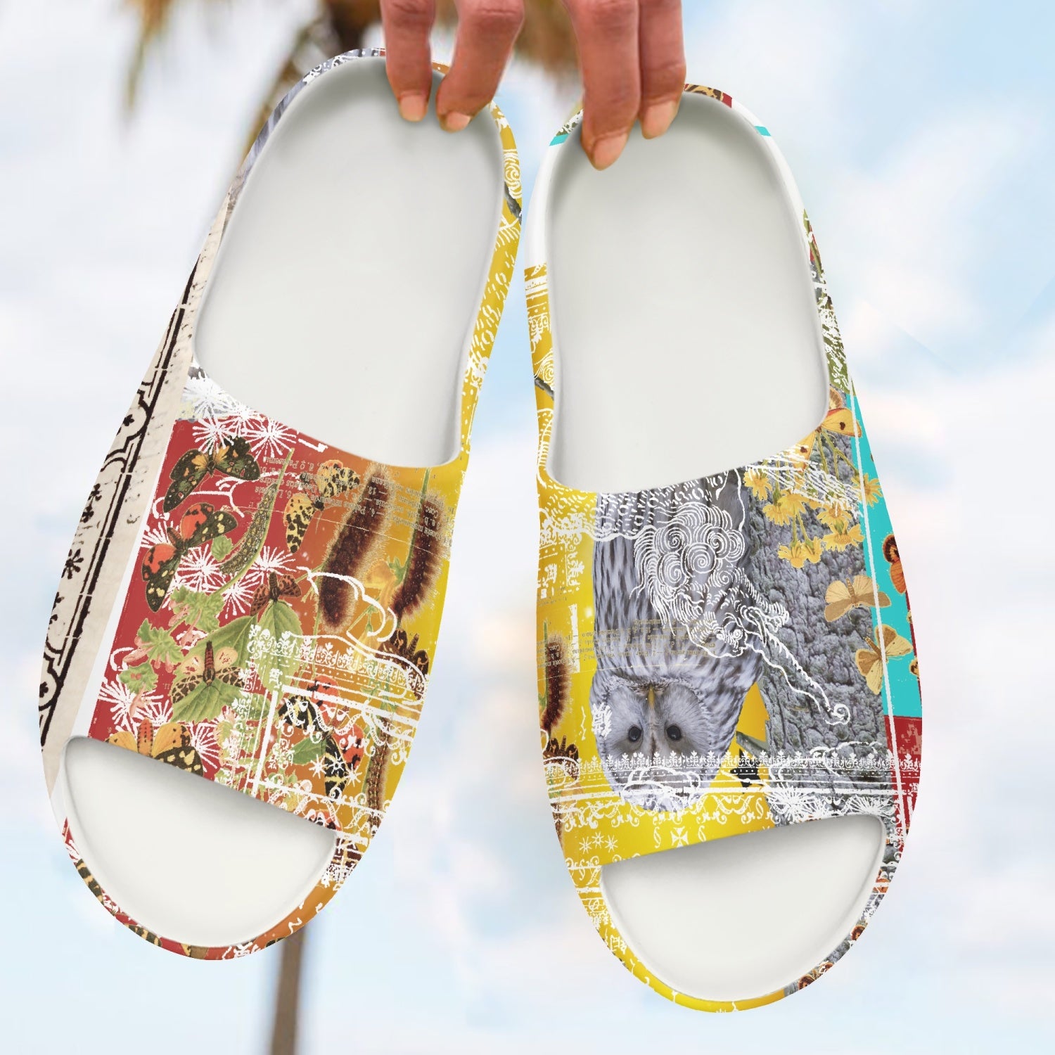 A pair of stylish 729 AOP Slippers made from durable EVA material, featuring a unisex design and anti-skid sole for enhanced grip.