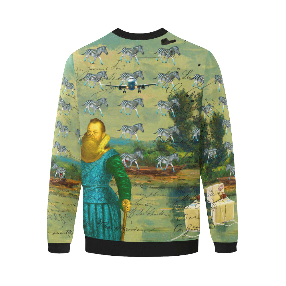 A vibrant oversized fleece sweatshirt featuring a unique collage print, perfect for stylish street fashion.