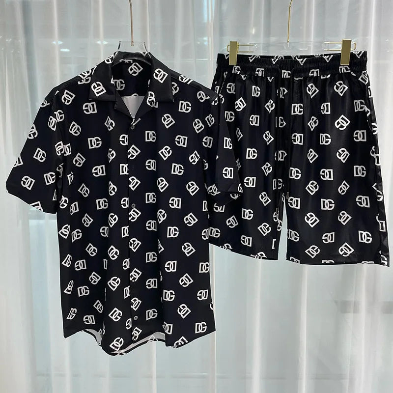 A vibe men beach shorts set featuring stylish short sleeves and high-quality polyester, perfect for summer outings.