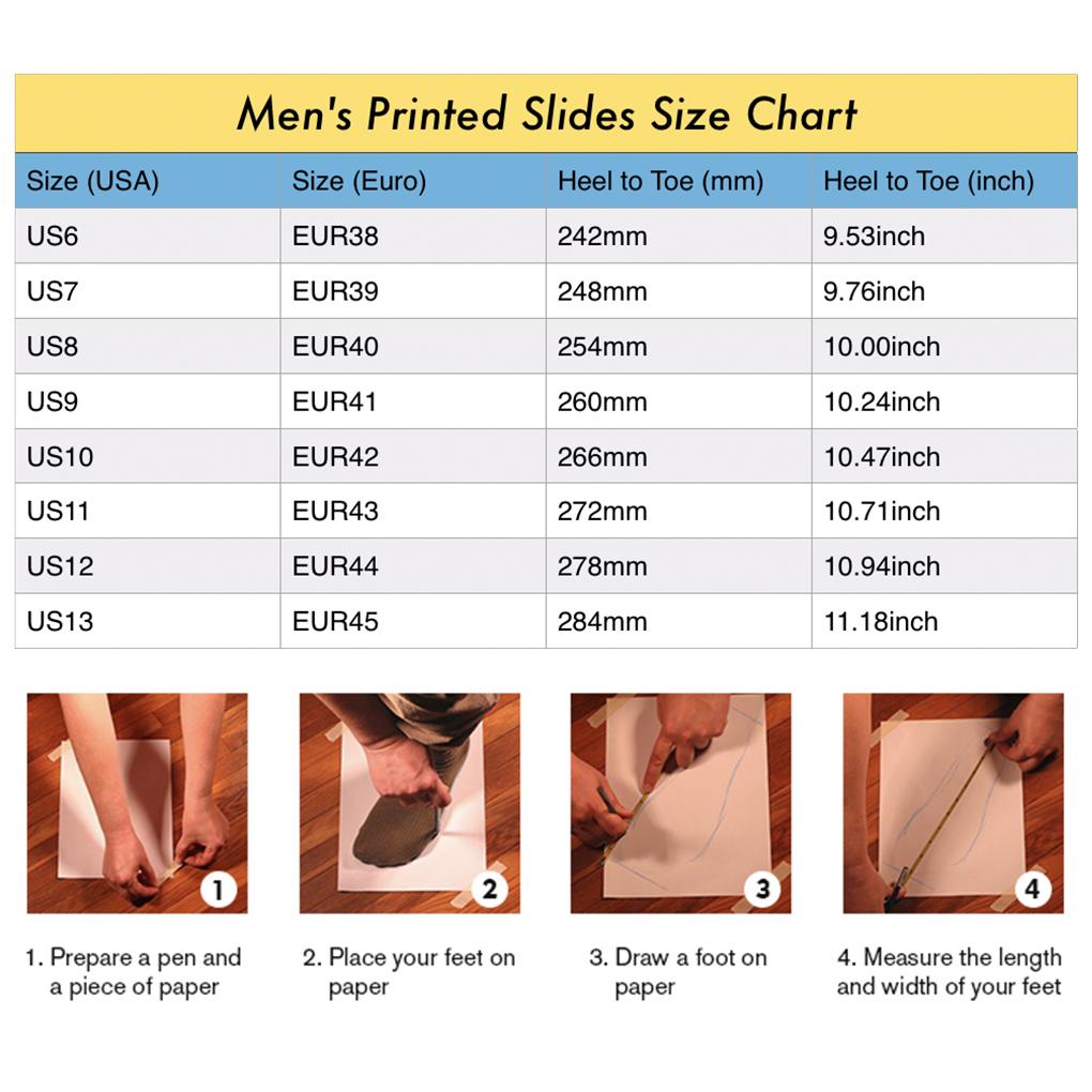 Men's printed slides with a colorful strap and cushioned sole, perfect for casual wear.