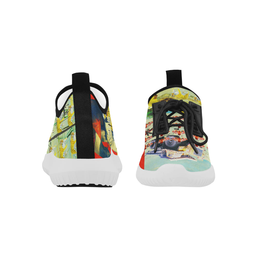 Men's ultra light running shoes with all over print design, featuring a bouncy sole and padded outsole for comfort.