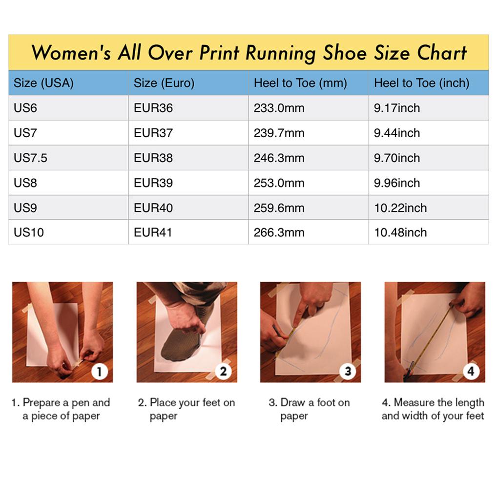 Stylish women's all over print running shoes with breathable mesh and durable sole.