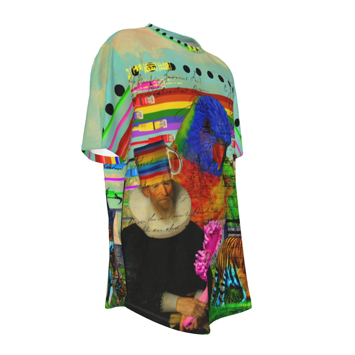 All-Over Print Men's Short Sleeve Rounded Hem T-shirt in cotton, showcasing a stylish design with a rounded hem and vibrant prints.