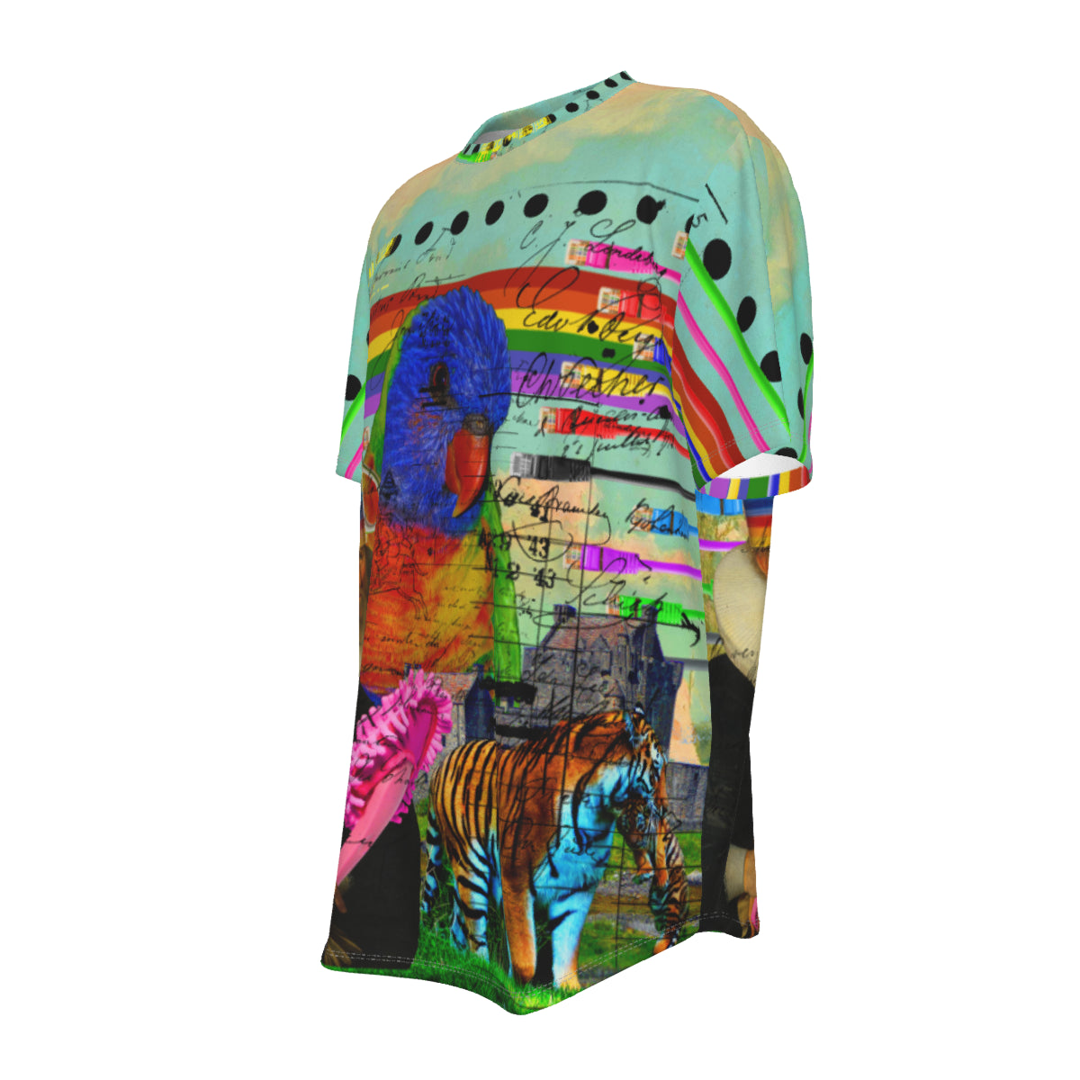 All-Over Print Men's Short Sleeve Rounded Hem T-shirt in cotton, showcasing a stylish design with a rounded hem and vibrant prints.