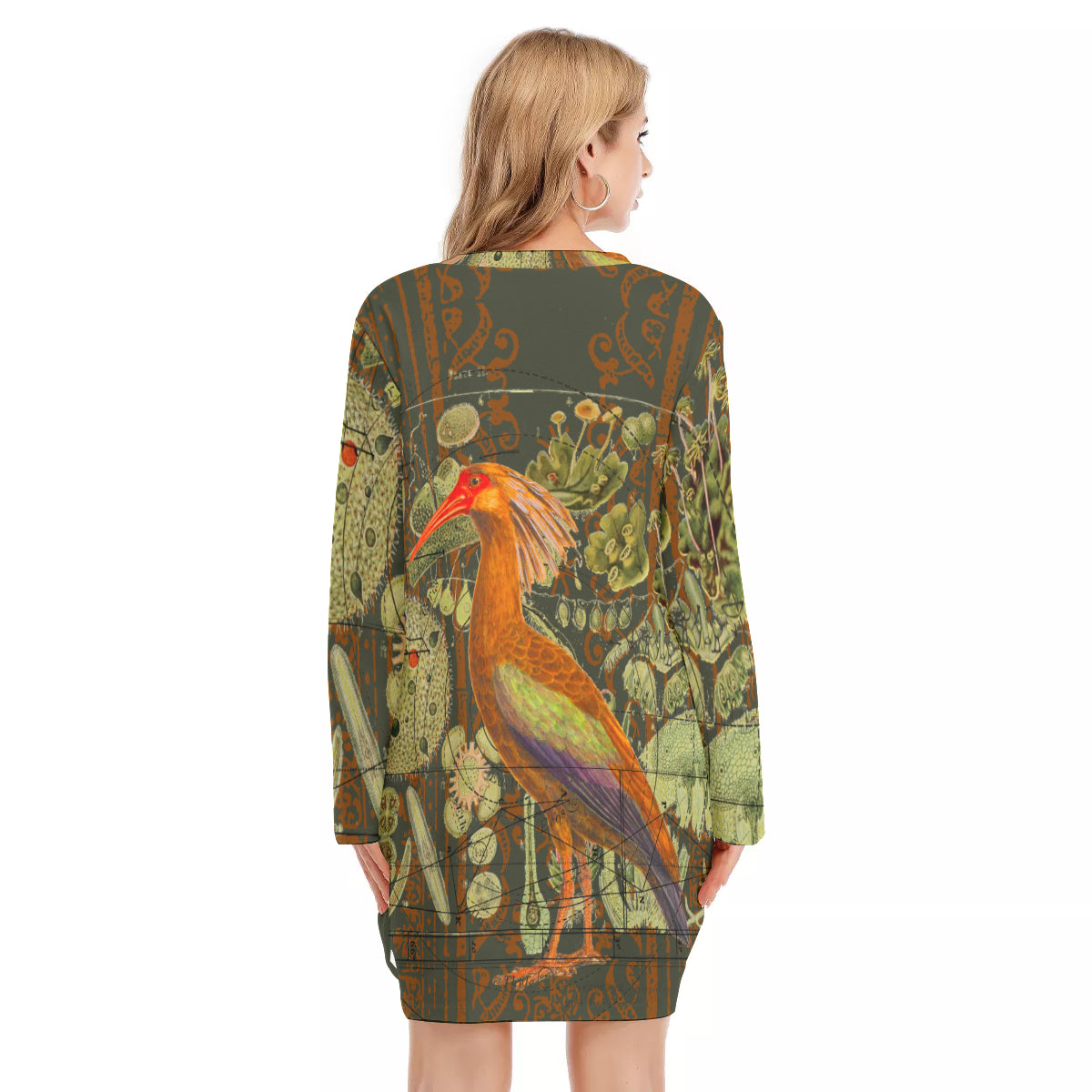 All-Over Print Women's Loose Crew Neck Dress made of 100% cotton, featuring a casual design with short sleeves and a crew neck.