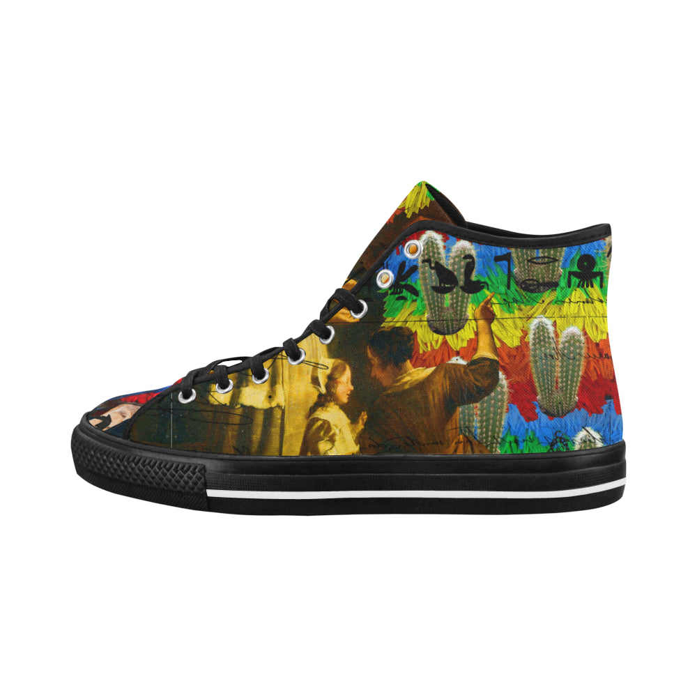 Rainbow Brush Cactus II Men's All Over Print Canvas sneakers showcasing vibrant colors and stylish design.