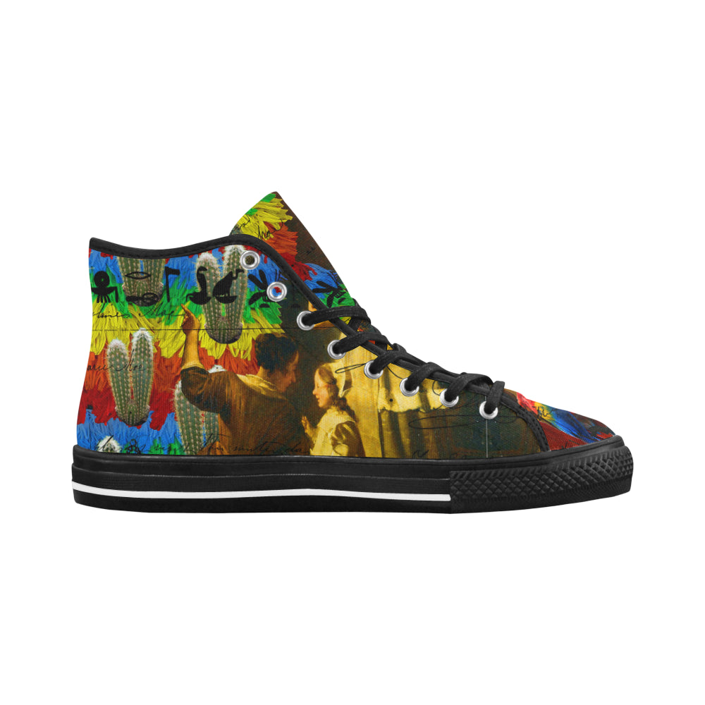 Rainbow Brush Cactus II Men's All Over Print Canvas sneakers showcasing vibrant colors and stylish design.