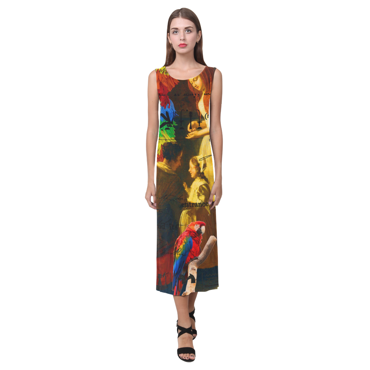 A vibrant sleeveless dress featuring a colorful brush cactus design, showcasing vivid colors and a classic fit, perfect for any occasion.