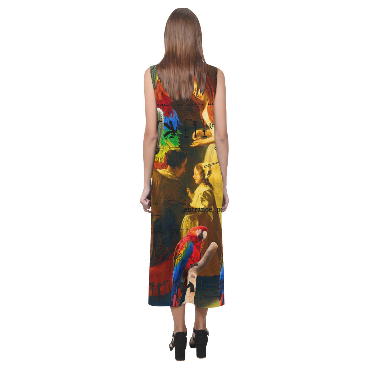A vibrant sleeveless dress featuring a colorful brush cactus design, showcasing vivid colors and a classic fit, perfect for any occasion.