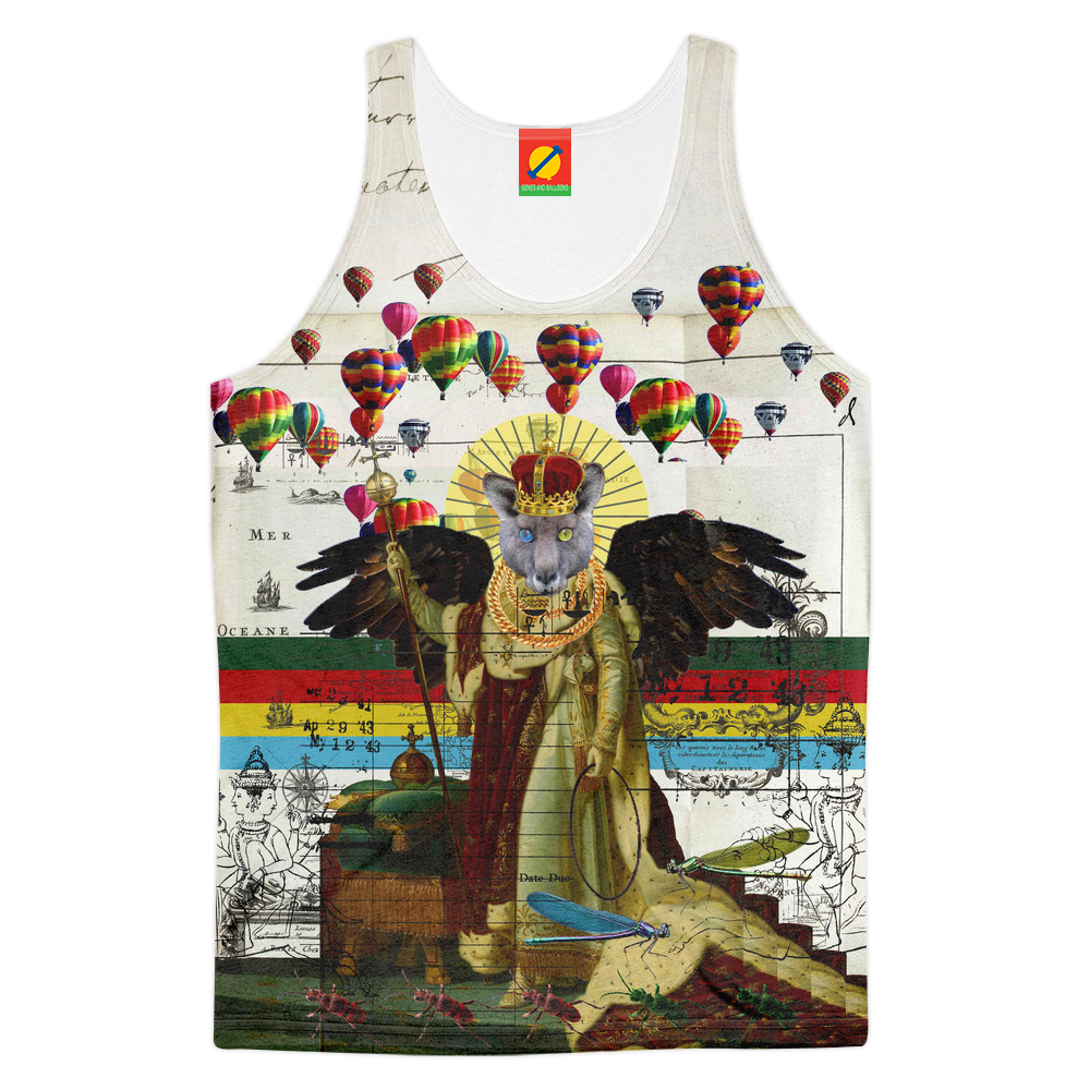 Men's tank top featuring an all-over print design with vibrant colors and high-resolution graphics.