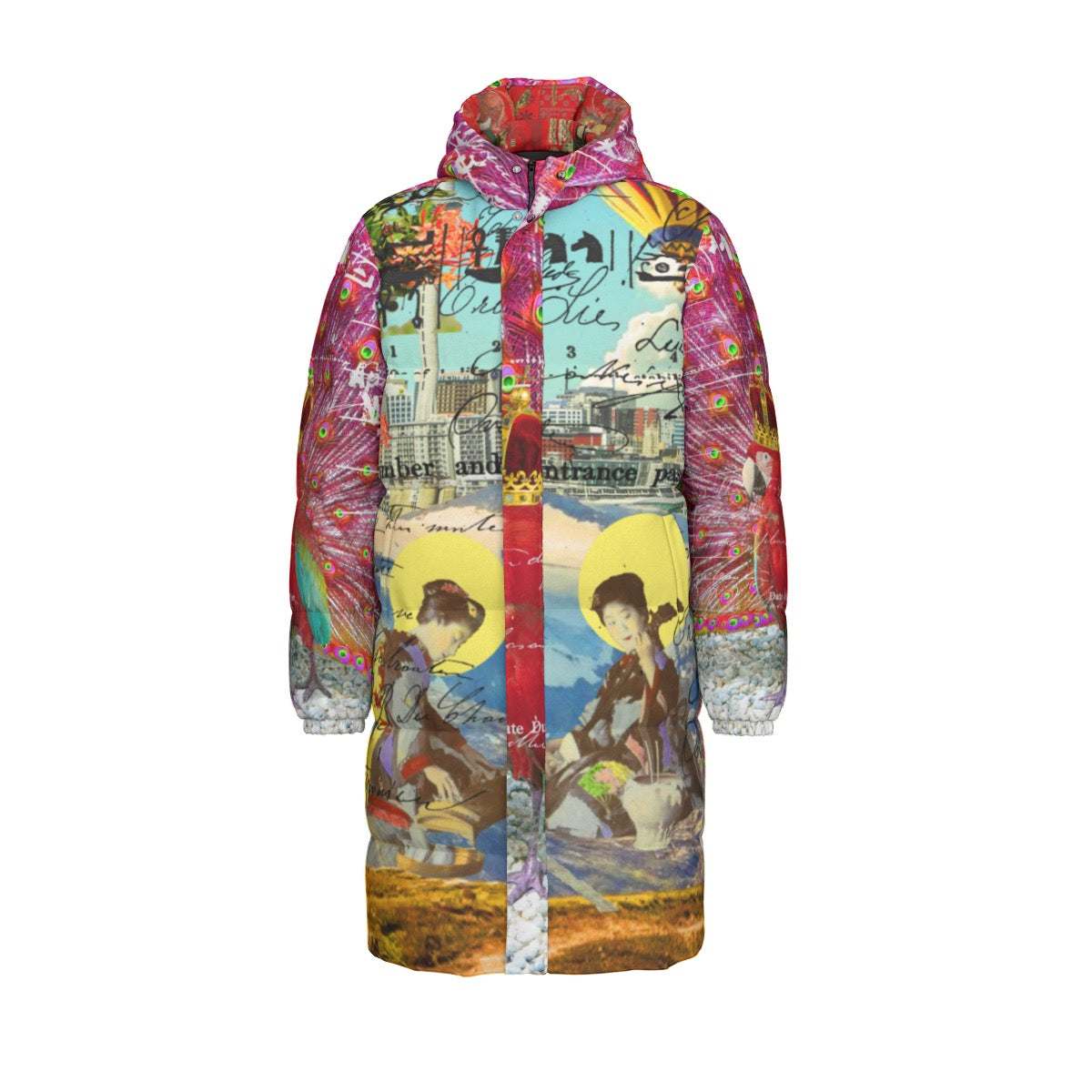 ANIMAL MIX - THE KING II X THE CONCERT II All-Over Print Unisex Long puffer jacket featuring vibrant collage print and durable windproof shell.
