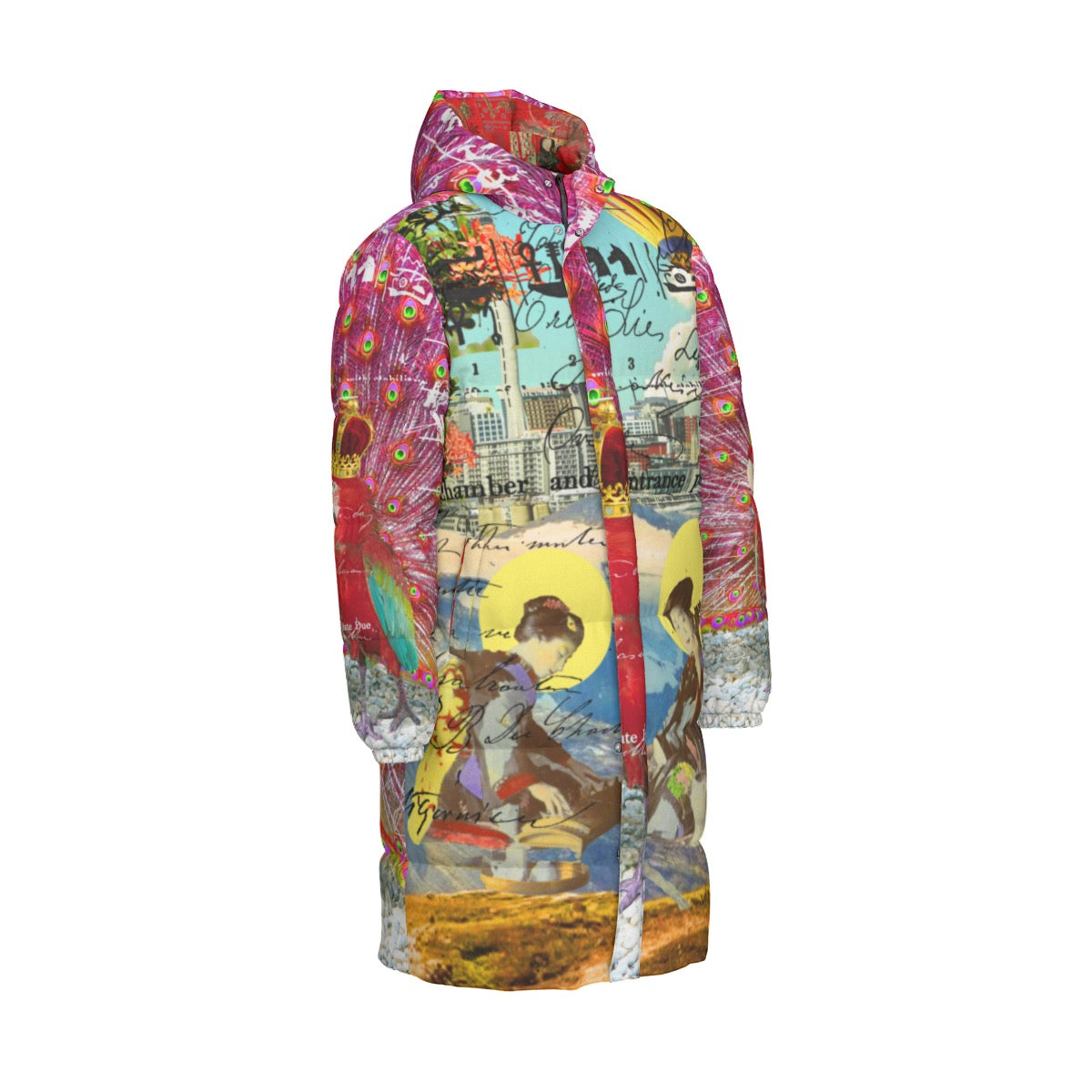 ANIMAL MIX - THE KING II X THE CONCERT II All-Over Print Unisex Long puffer jacket featuring vibrant collage print and durable windproof shell.