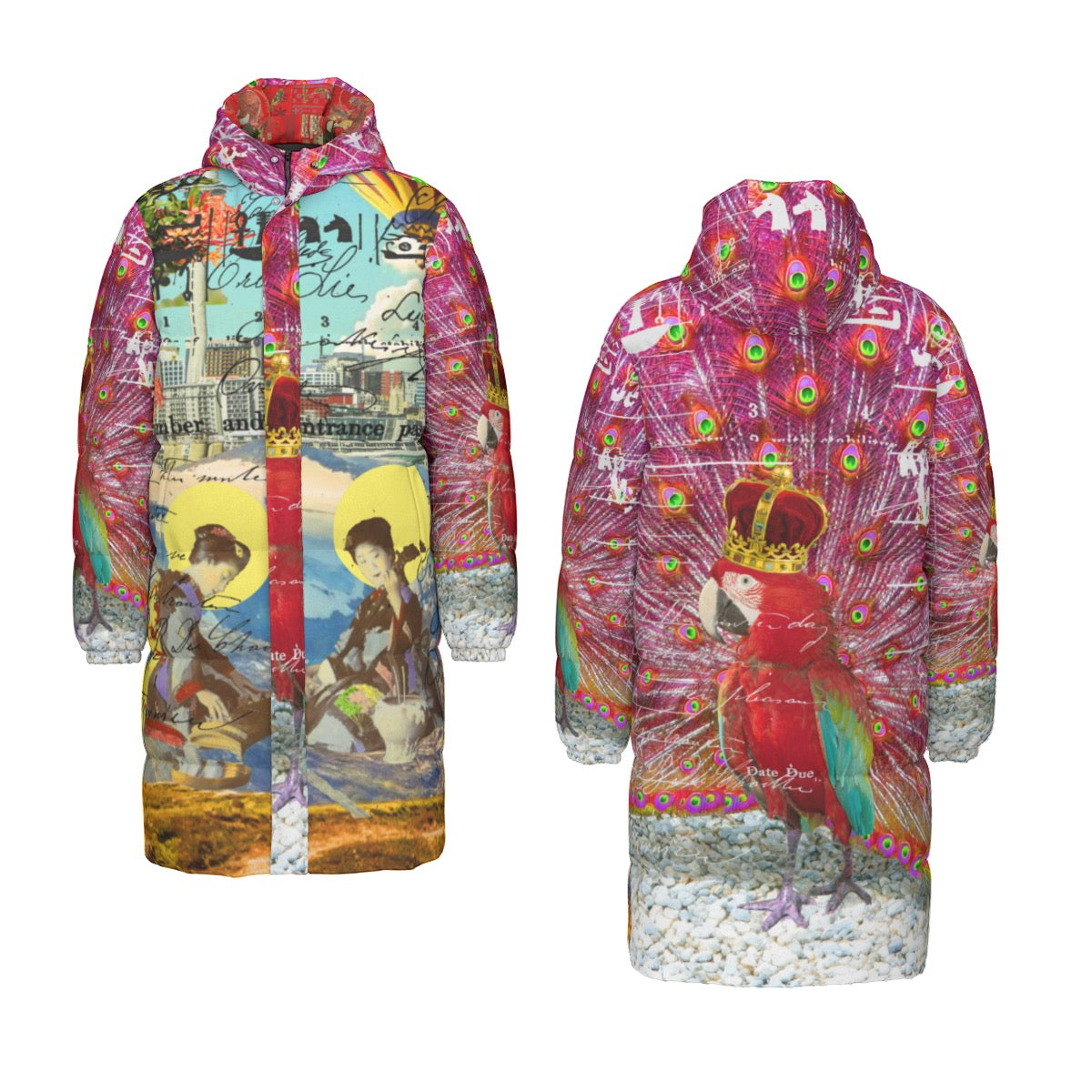 ANIMAL MIX - THE KING II X THE CONCERT II All-Over Print Unisex Long puffer jacket featuring vibrant collage print and durable windproof shell.
