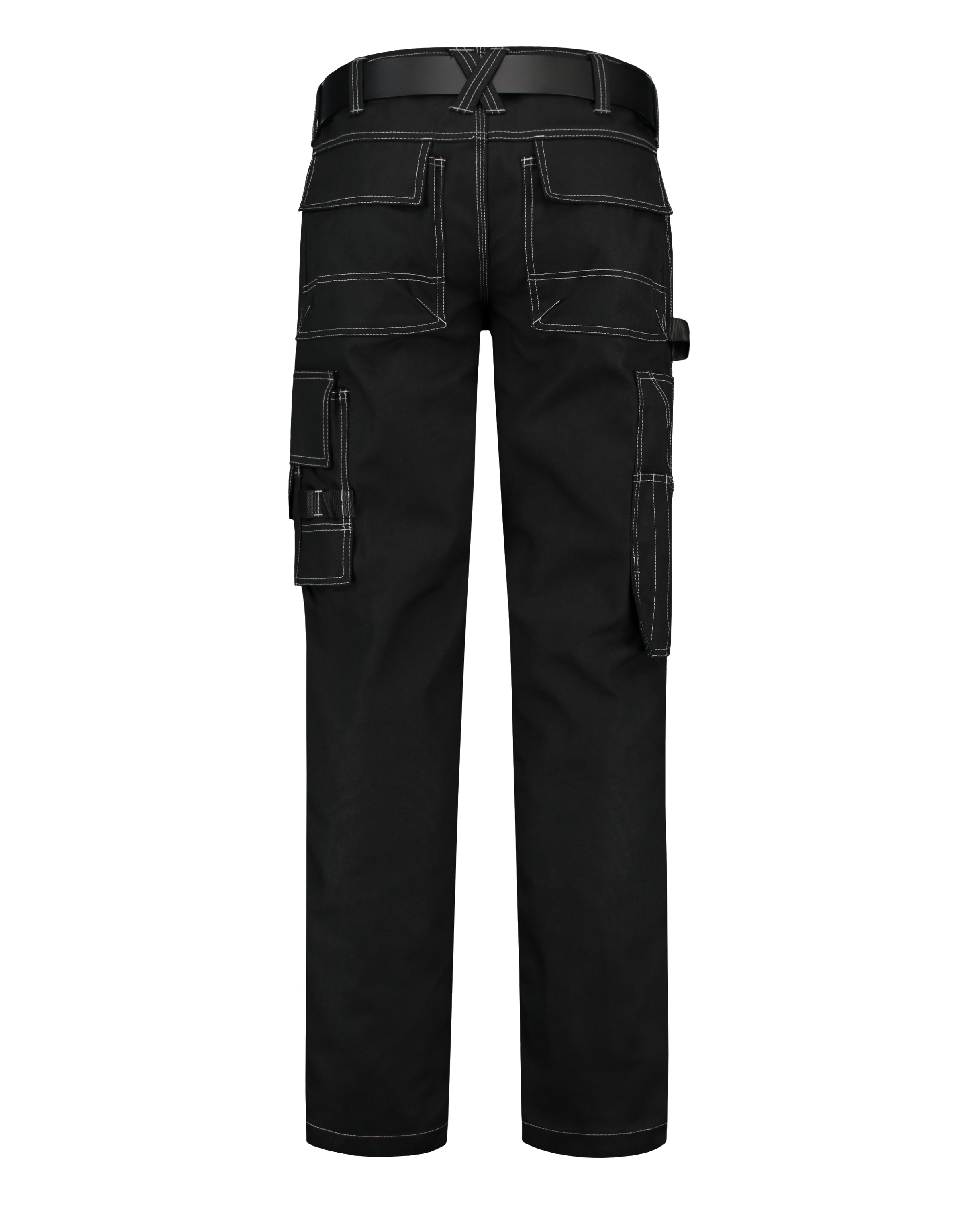 Arbeitshose Canvas mit dreifach gesteppte Nähte, Hammerschlaufe und verschließbarer Oberschenkeltasche, ideal für Handwerker.