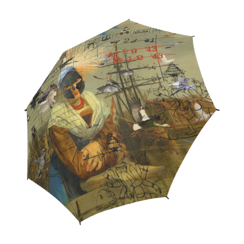 AT THE HARBOUR Semi-Automatic Foldable Umbrella with stylish design and waterproof fabric, featuring a rubberized handle and compact storage sleeve.