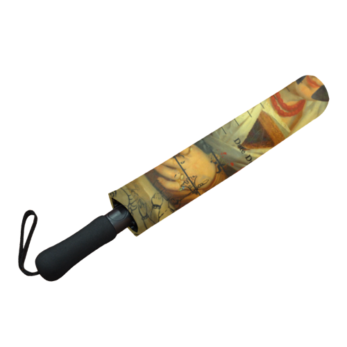 AT THE HARBOUR Semi-Automatic Foldable Umbrella with stylish design and waterproof fabric, featuring a rubberized handle and compact storage sleeve.
