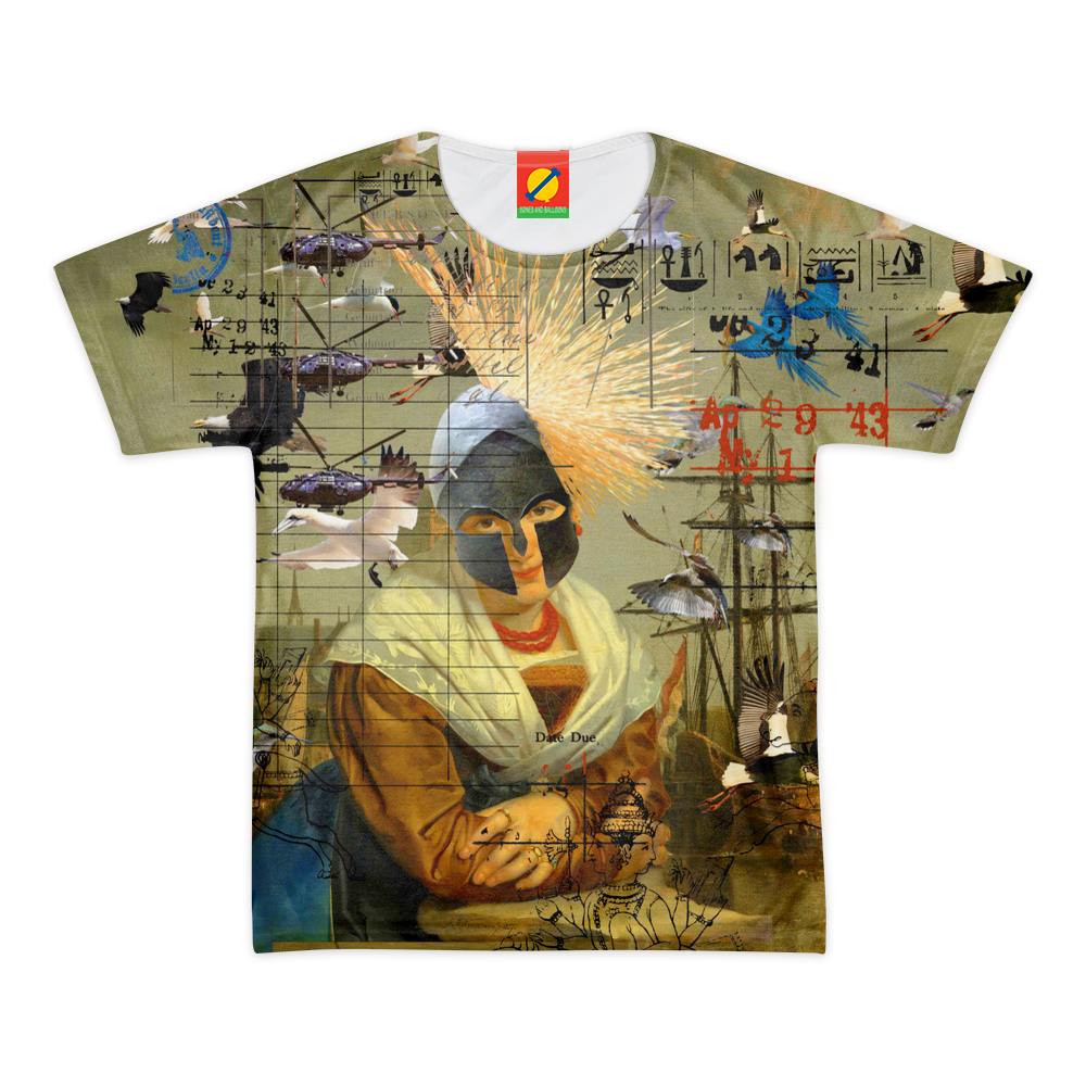 AT THE HARBOUR Women's All Over Print Tee featuring vibrant colors and a classic round neck design, made from 100% cotton.