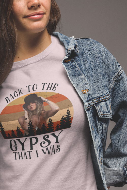 Back to the Gypsy That I Was T-Shirt in soft ring-spun cotton, featuring a stylish unisex design.