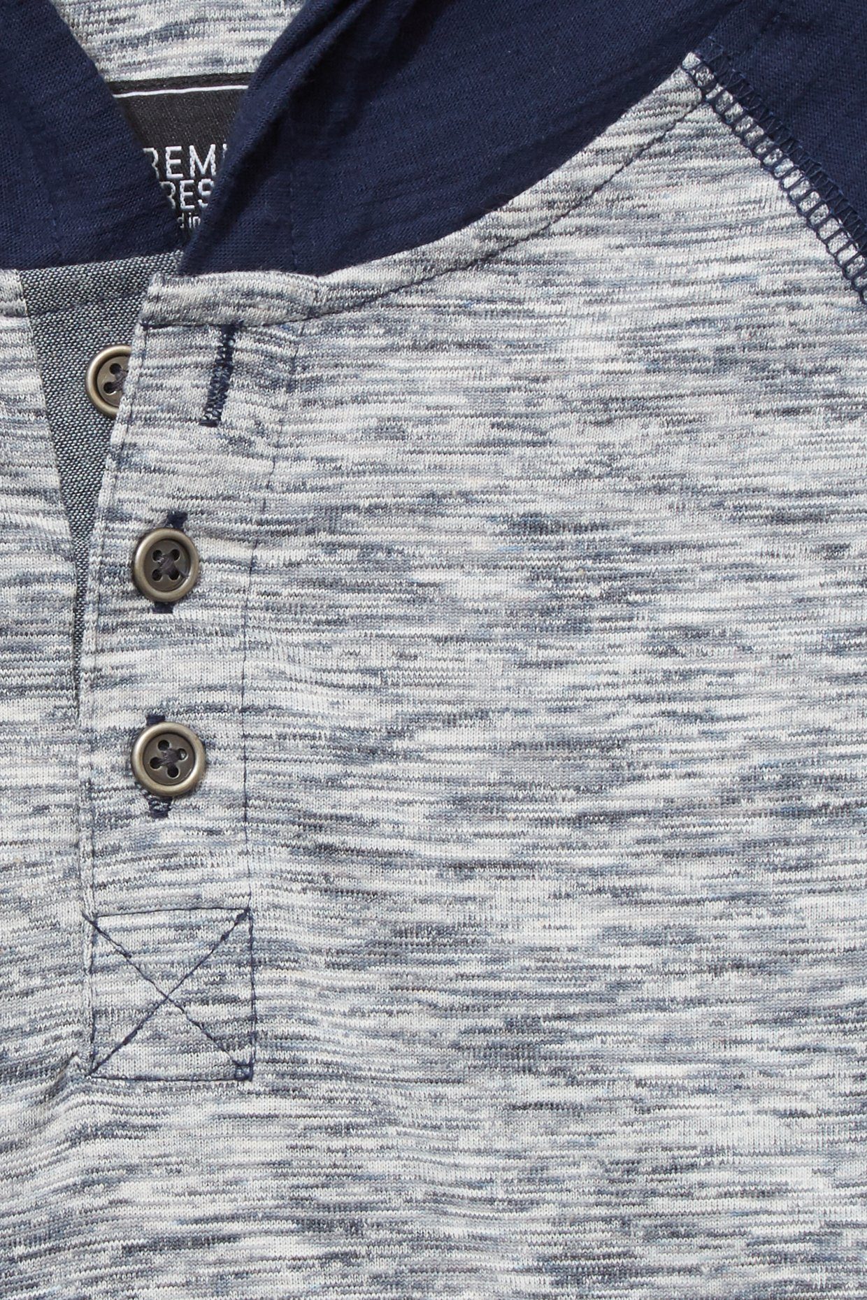 A stylish Baseball Sleeve Henley with Hood for boys, featuring contrasting sleeves and a cozy hood, perfect for casual wear.