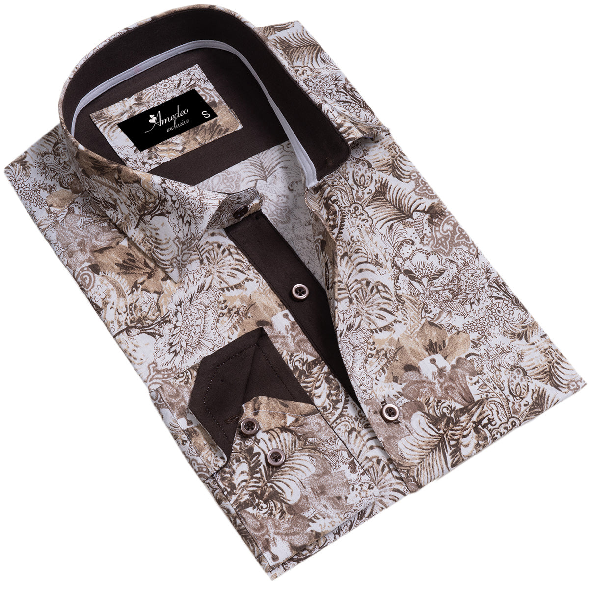 Beige Men's Slim Fit Designer Dress Shirt made from luxury cotton, featuring a spread collar and designer cuff, perfect for formal and casual occasions.