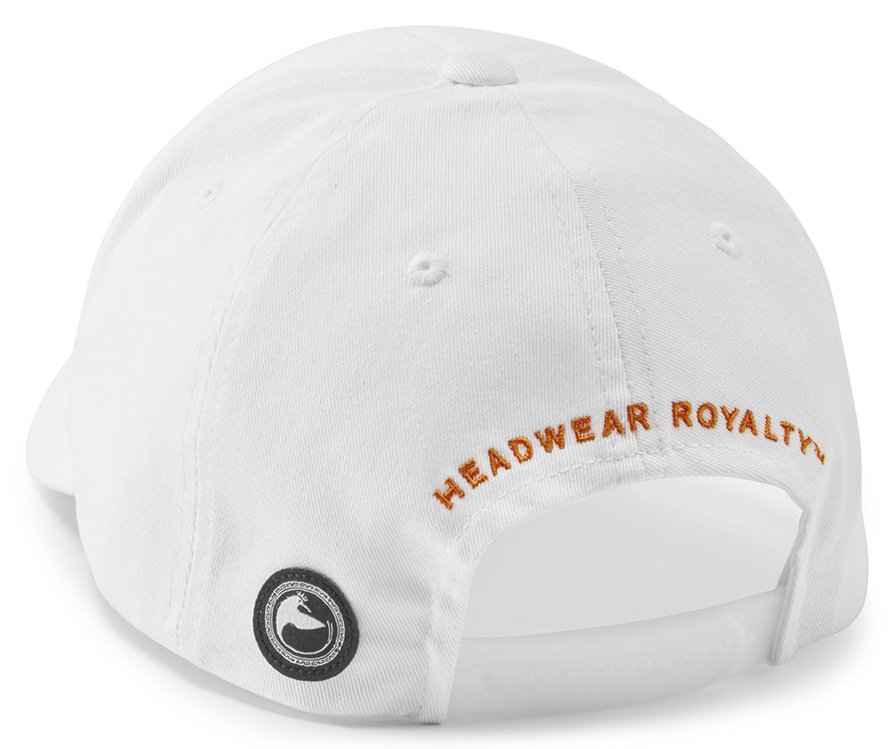 Bellusstate Motif Cotton Twill Snapback Baseball Cap in white with 3D logo embroidery and adjustable snapback closure.